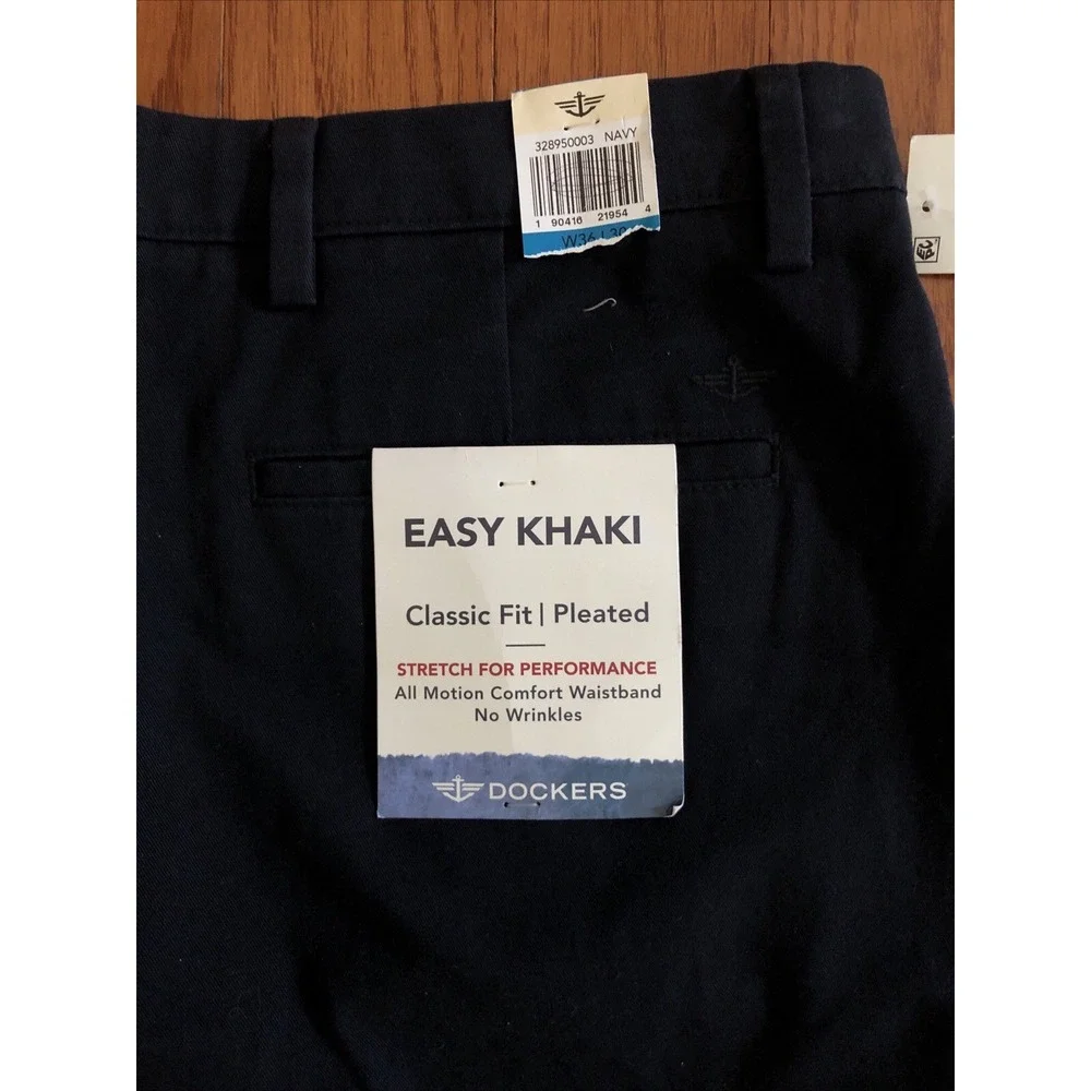 Dockers Comfort Khaki Pants Mens 36x30 Navy Blue Relaxed Pleated Stretch Cotton